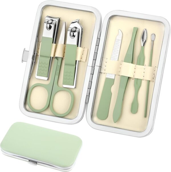 simarro Travel Manicure Set, 7 in 1 Manicure Pedicure Kit for Women, Stainless Steel Nail Clipper Personal Care Nail Tools Kit for Home Workplace Outdoor Travel(Matcha Green)