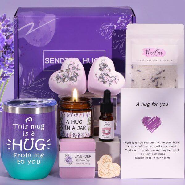 Bath Sets Birthday Pamper Gifts for Women Her, Unique Skin Care Hug in a Box Spa Gifts Set with Pocket Hug Token Self Care Package for Her Get Well Soon Hamper Thinking of You Gifts for Women Mum