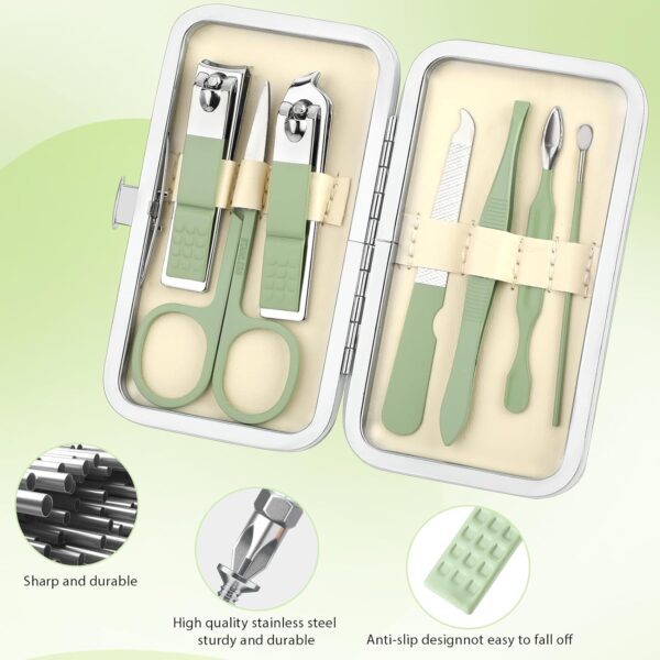 simarro Travel Manicure Set, 7 in 1 Manicure Pedicure Kit for Women, Stainless Steel Nail Clipper Personal Care Nail Tools Kit for Home Workplace Outdoor Travel(Matcha Green) - Image 2