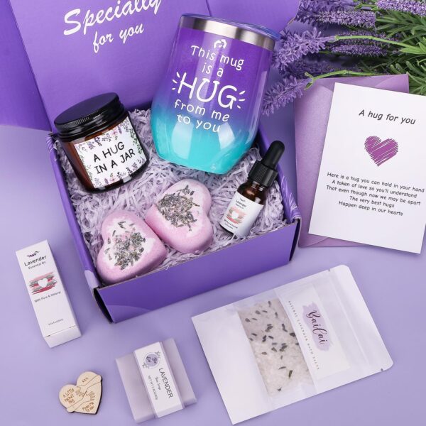 Bath Sets Birthday Pamper Gifts for Women Her, Unique Skin Care Hug in a Box Spa Gifts Set with Pocket Hug Token Self Care Package for Her Get Well Soon Hamper Thinking of You Gifts for Women Mum - Image 2