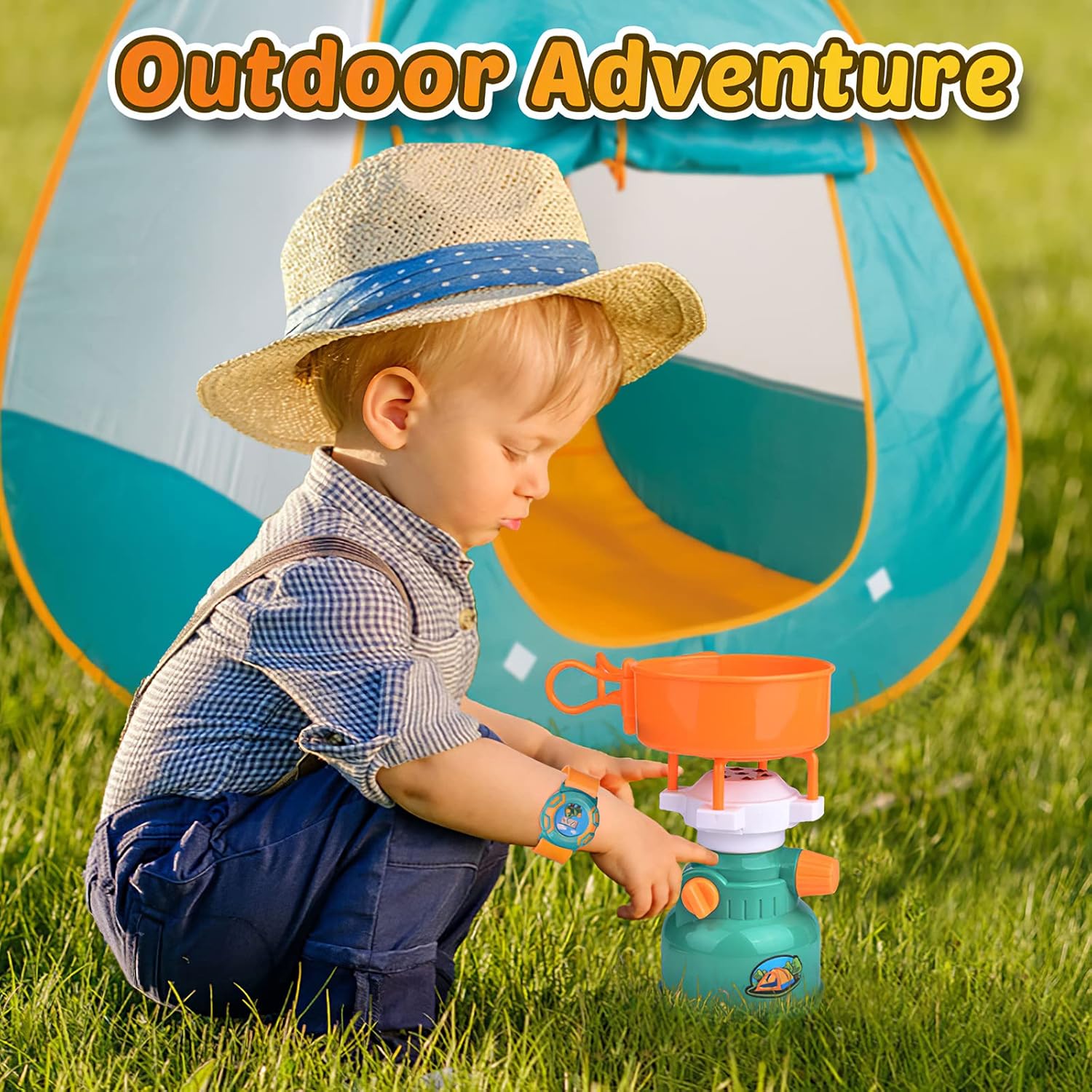 FUN LITTLE TOYS Pop Up Tent with Kids Camping Gear Set, Kids Play Tent Outdoor Toys Camping Tools Set for Kids - Image 2