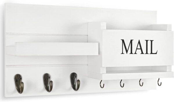 Mail Organizer for Wall Mount – Key Holder with Shelf Includes Letter Holder and Hooks for Hallway Farmhouse Decor - Image 2