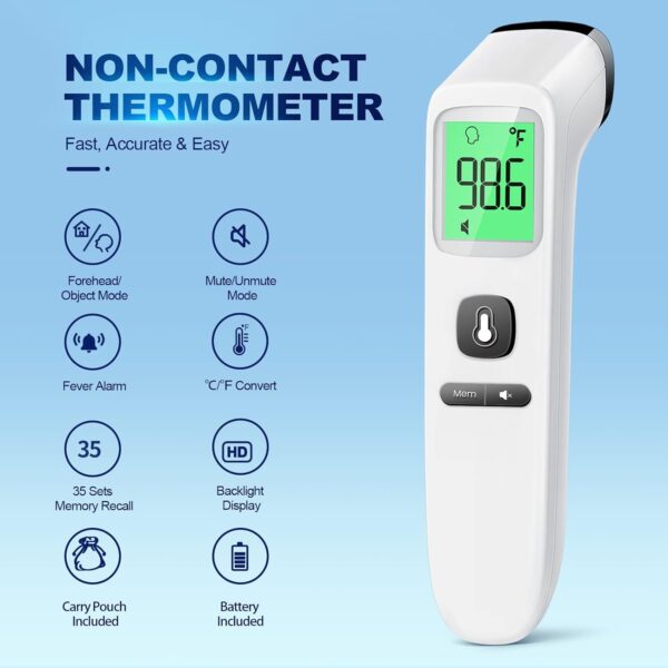 Non-Contact Thermometer for Kids and Adults, Digital Baby Thermometer, Color-Coded Screen - Image 2