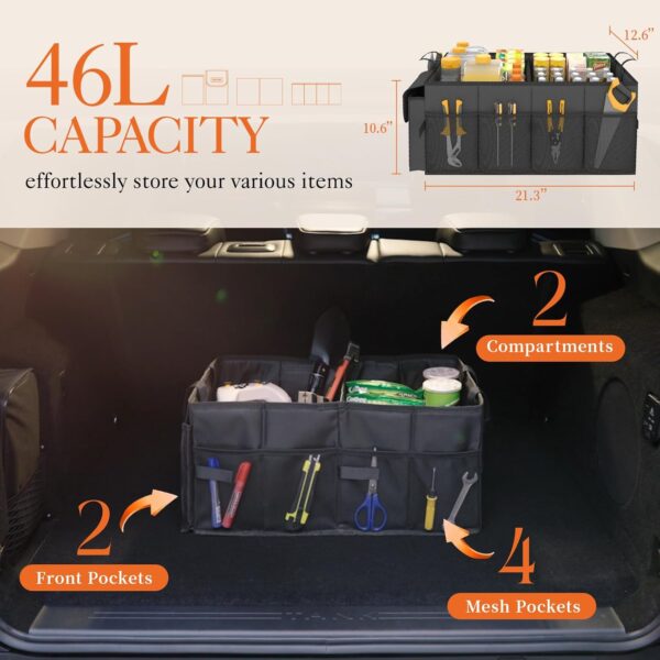 HOTOR Trunk Organizer for Car - Car Organizer, Foldable Trunk organizer for SUVs & Sedans, Sturdy Car Organization for Car Accessories, Tools, Sundries, Black, - Image 2