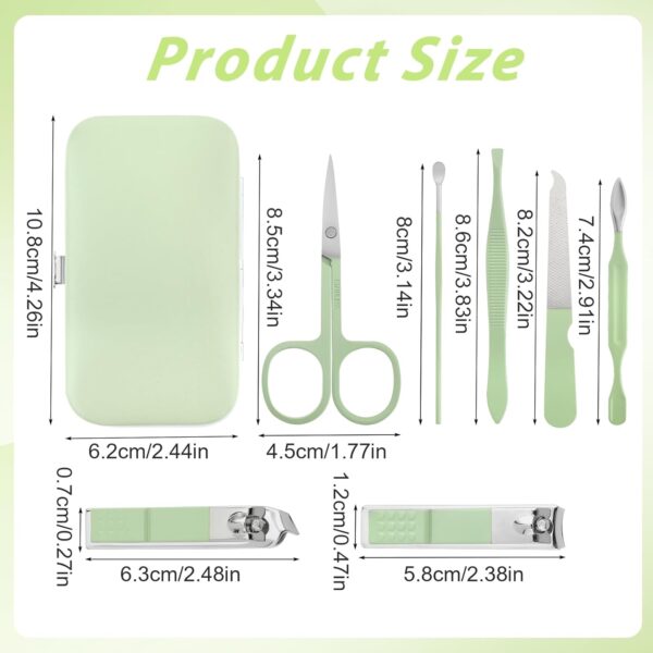 simarro Travel Manicure Set, 7 in 1 Manicure Pedicure Kit for Women, Stainless Steel Nail Clipper Personal Care Nail Tools Kit for Home Workplace Outdoor Travel(Matcha Green) - Image 3