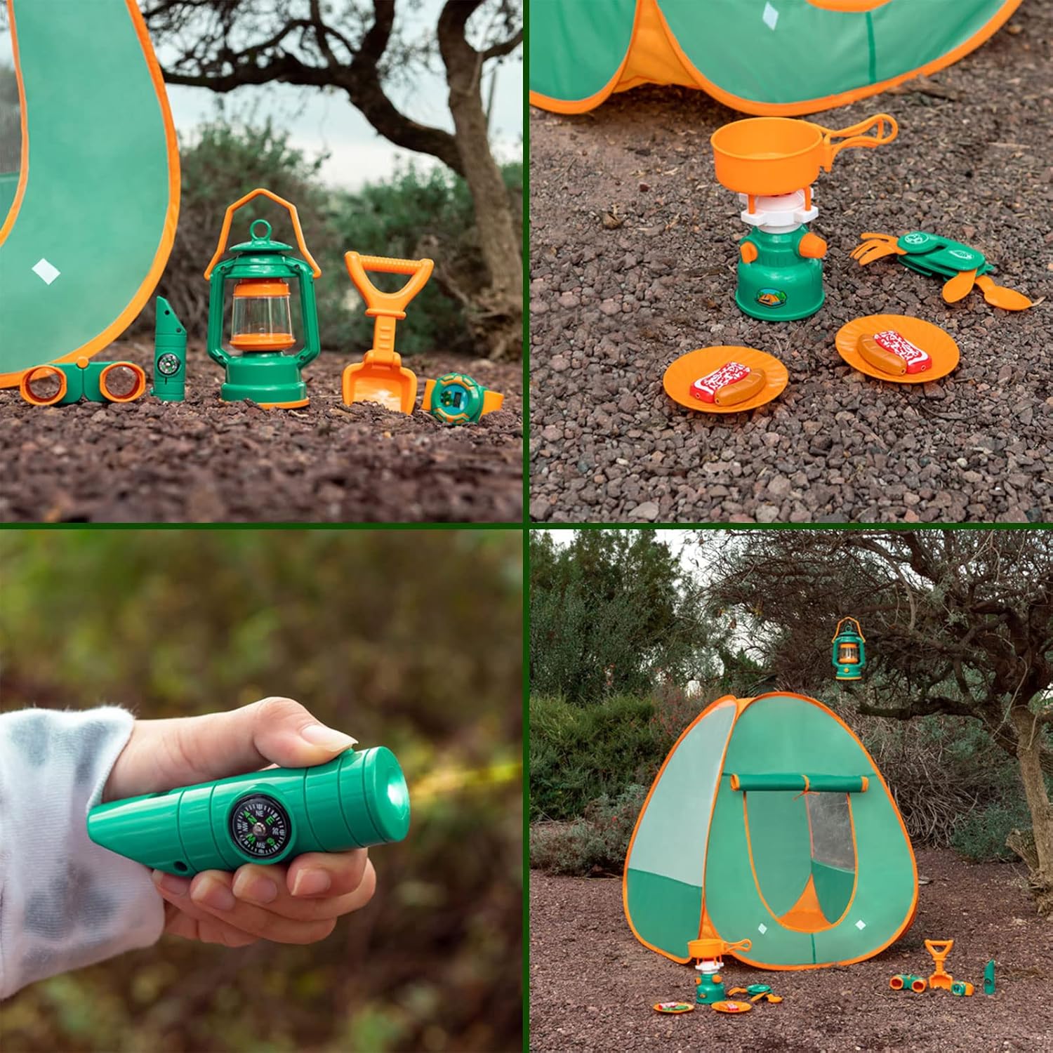FUN LITTLE TOYS Pop Up Tent with Kids Camping Gear Set, Kids Play Tent Outdoor Toys Camping Tools Set for Kids - Image 3