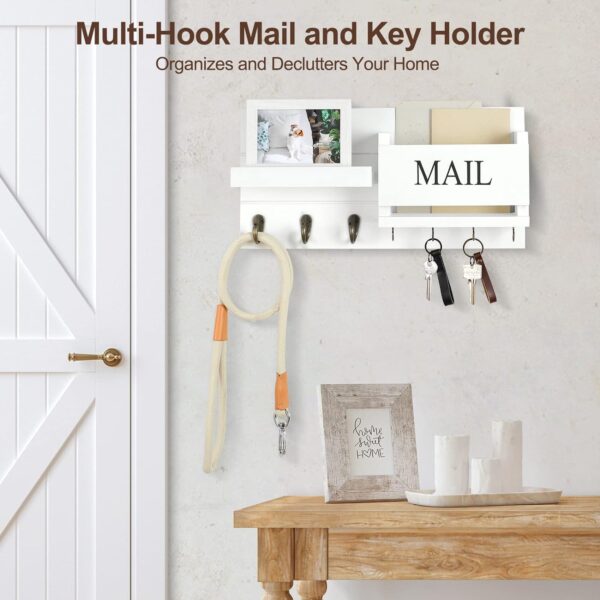 Mail Organizer for Wall Mount – Key Holder with Shelf Includes Letter Holder and Hooks for Hallway Farmhouse Decor - Image 3