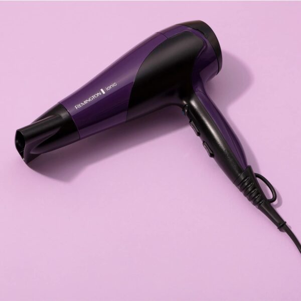 Remington Hair Dryer Ionic (Powerful, Fast Professional Styling, Diffuser, Concentrator, Ionic Conditioning for Frizz Free Hair, 3 Heat  2 Speed Settings, Cool Shot, 2200W, Purple) D3190 - Image 4