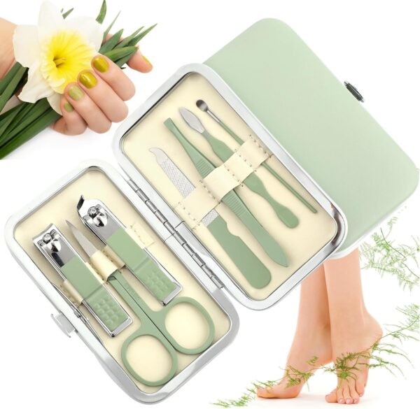 simarro Travel Manicure Set, 7 in 1 Manicure Pedicure Kit for Women, Stainless Steel Nail Clipper Personal Care Nail Tools Kit for Home Workplace Outdoor Travel(Matcha Green) - Image 6