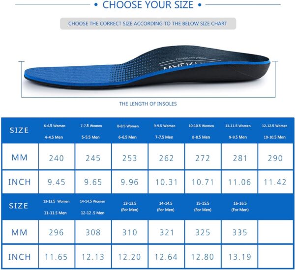 Plantar Fasciitis Feet Insoles Arch Supports Orthotics Inserts Relieve Flat Feet, High Arch Mens - Image 6